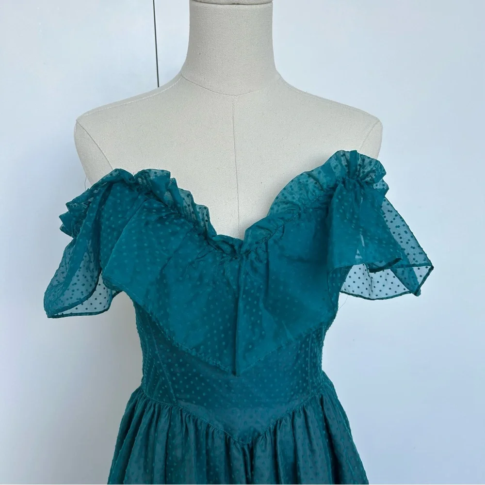 Gunne Sax Teal Swiss Dot Dress - Picture 5 of 15
